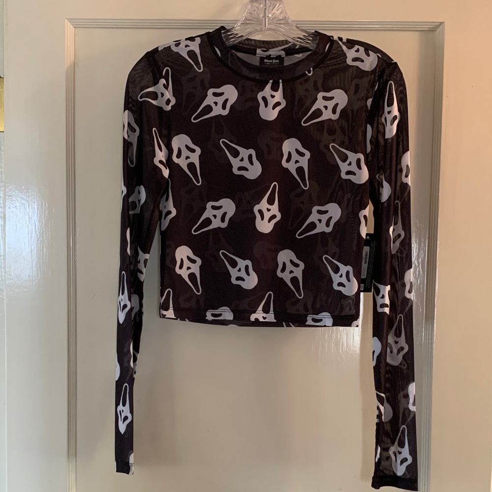 Scream mesh long-sleeve crop top